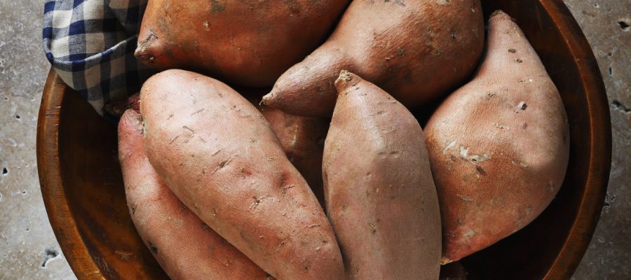 Sweet potatoes in a basket.